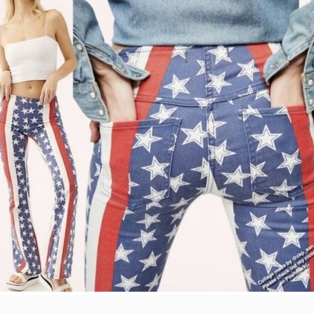 Free People Red and Blue Star Flare Jeans